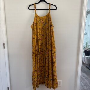 🌼 Mustard Yellow Floral Maxi Dress – Size 3XL, New With Tags 🌼